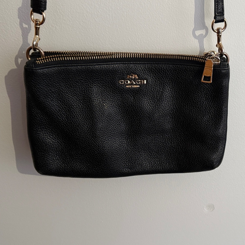 Coach Black Leather Purse with Gold Accents